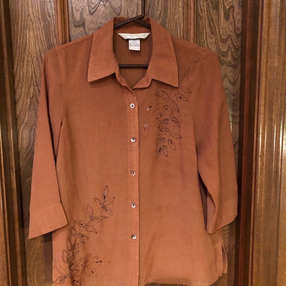 Napa Valley Petite Brown Button Down Blouse